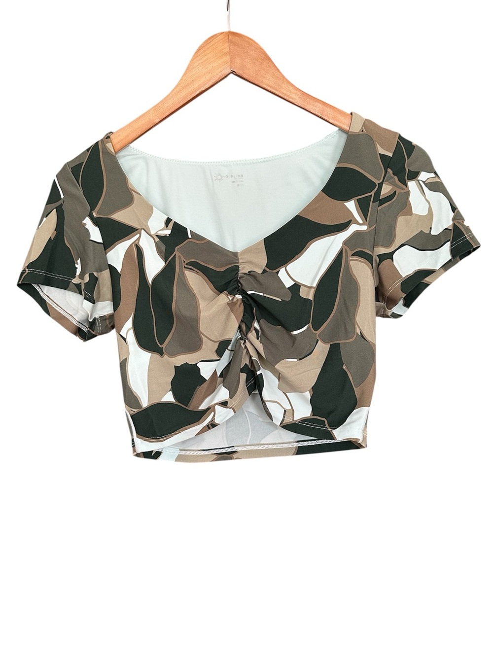Offline by Aerie Real Me V-Neck Ruched Active Crop Top Camo Leaf Print Sz Medium